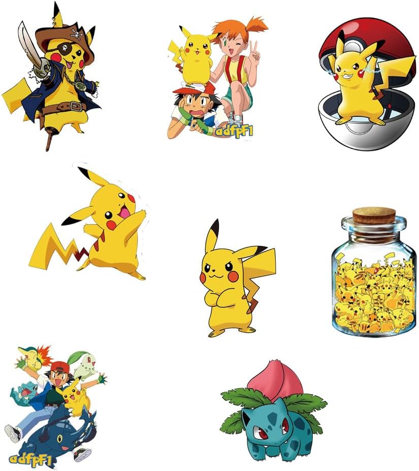 RUBANG Pokemon waterproof stickers pack front view showing assorted Pikachu cartoon designs