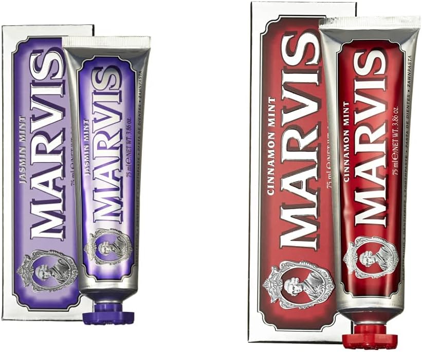 Marvis Jasmin Mint and Cinnamon Mint Toothpaste Set front view luxury oral care