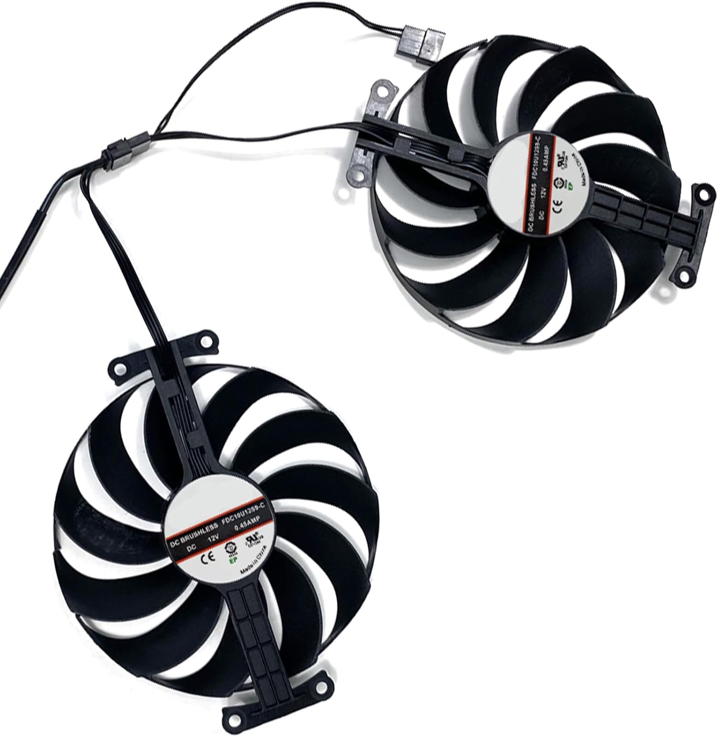 WLQTKST graphics card cooling fans dual pack front view showing ninety five millimeter black fan blades