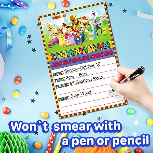 Childrens birthday party invitations featuring vibrant Princess Peach and Bowser designs.