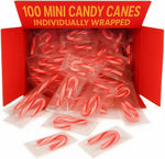 Generic mini peppermint candy canes bulk box front view for Christmas party supplies.