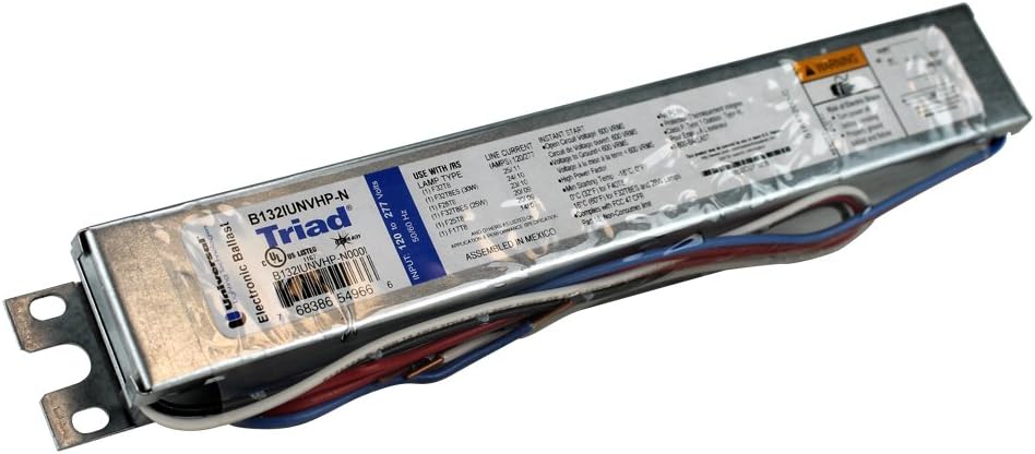 Universal Lighting T8 fluorescent ballast label and wiring specifications