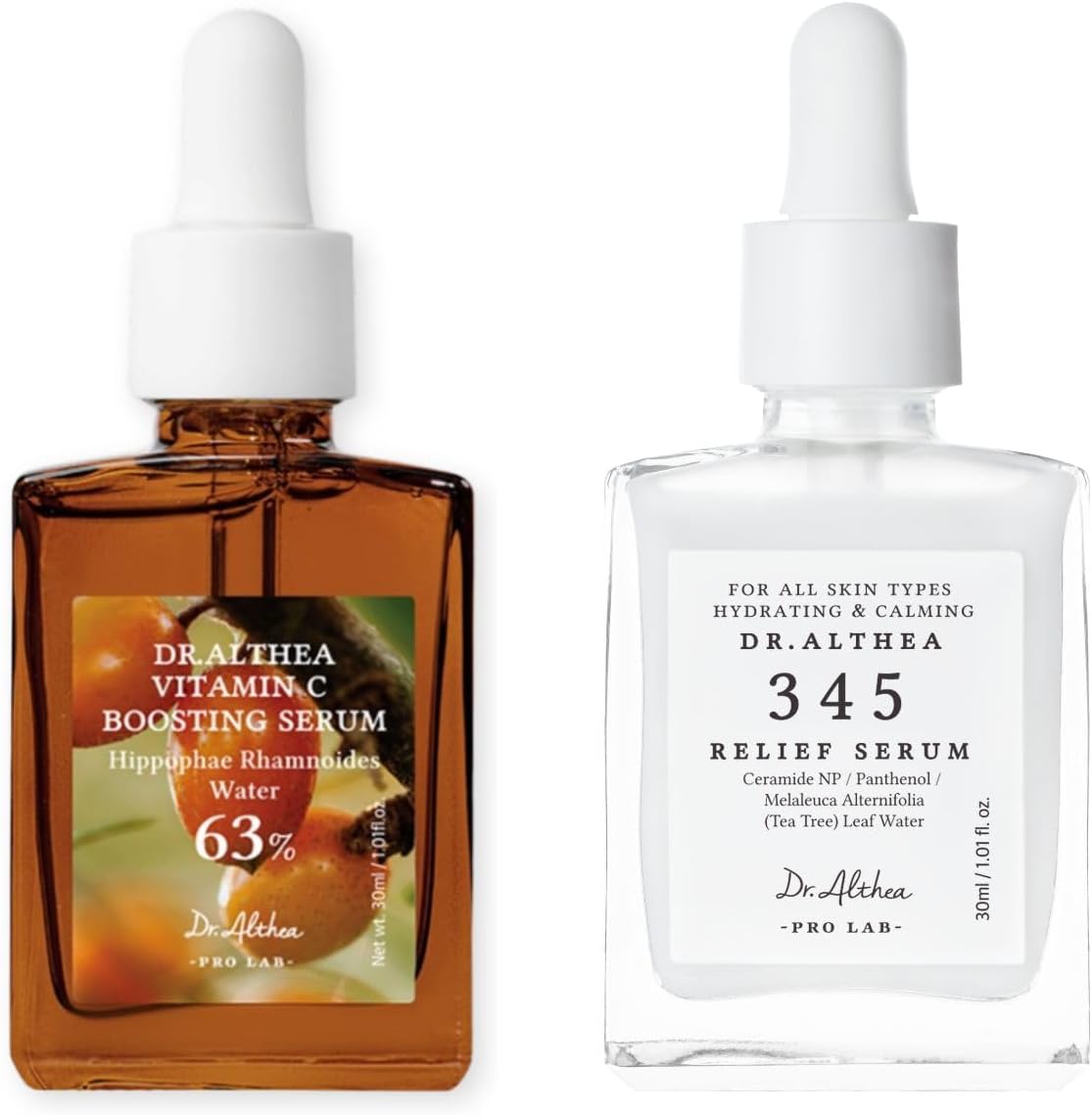 Dr Althea Viral Face Serum Duo front view packaging showcasing the Vitamin C and Niacinamide bottles.