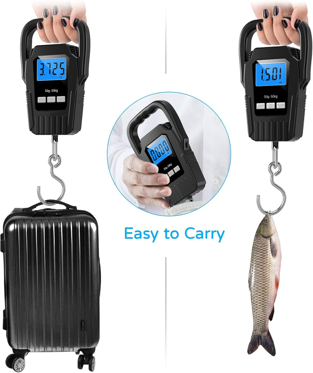 SKEAP Hanging Scale angled view with stainless steel hook
