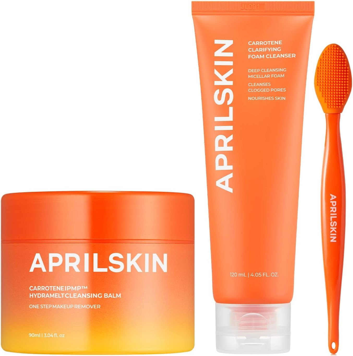 APRILSKIN Carrotene Double Cleansing Duo front view showing the balm container and foam cleanser tube.