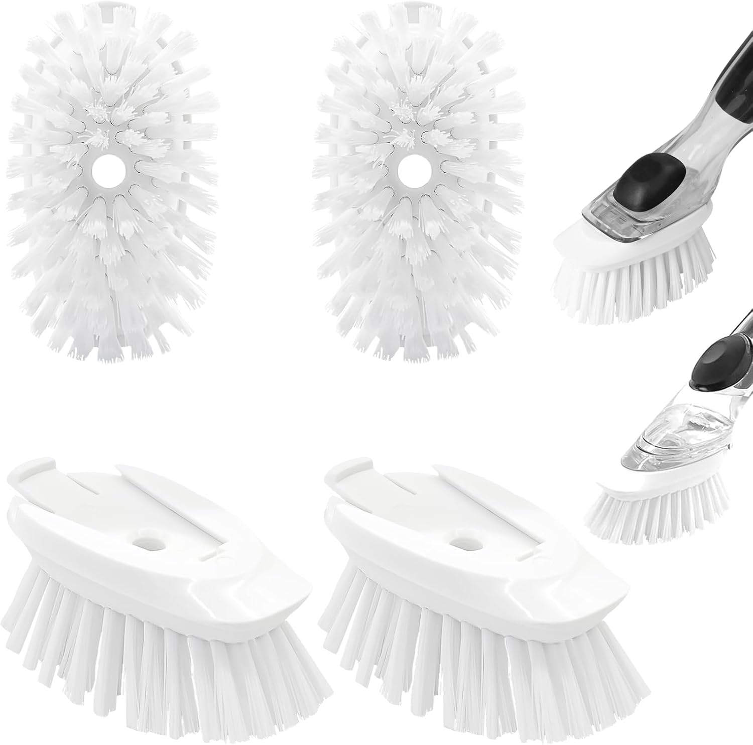 Pamrack Soap Dispensing Dish Brush Refill 4 Pack front view of white replacement heads