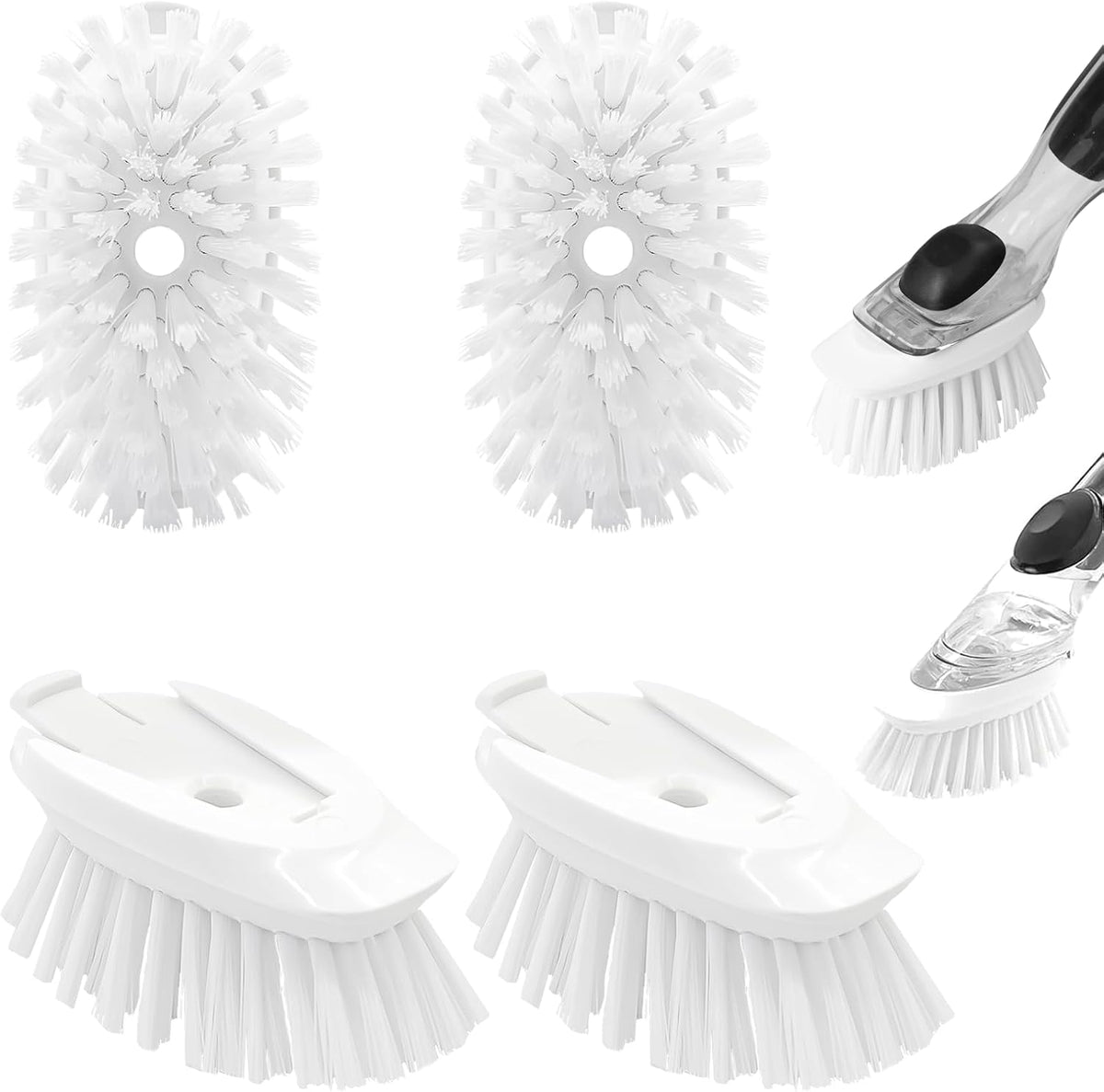 Pamrack Soap Dispensing Dish Brush Refill 4 Pack front view of white replacement heads