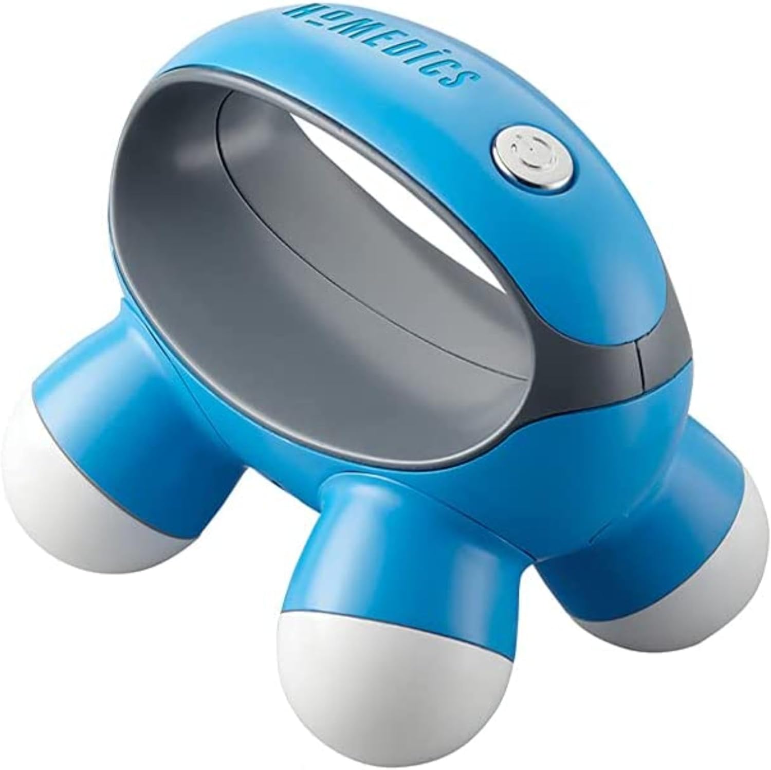 HoMedics Quatro Mini handheld massager front view showing four round vibration nodes and ergonomic grip handle.