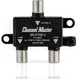 Channel Master 2-Way Splitter CM-3212HD front view showing single input and dual output coaxial ports.