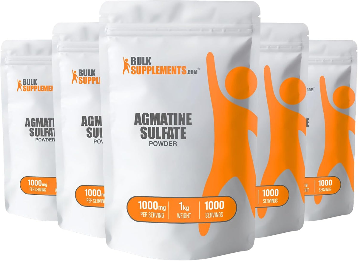 Close up of BulkSupplements Agmatine Sulfate packaging