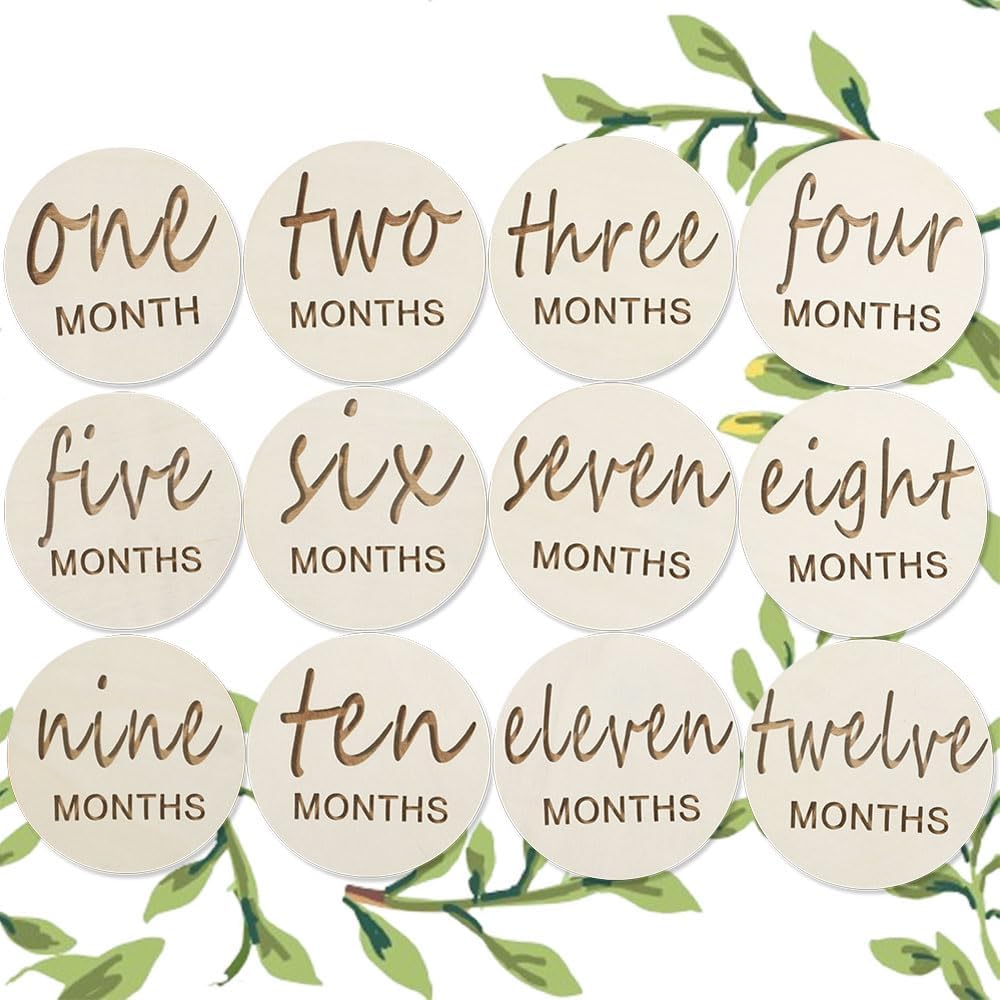 Meliatomia wooden baby monthly milestone discs flat lay