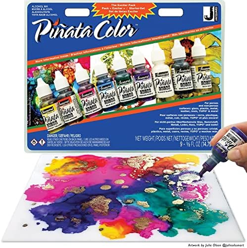 Detailed product shot of Jacquard Pinata color bottles ready for mixed media crafting