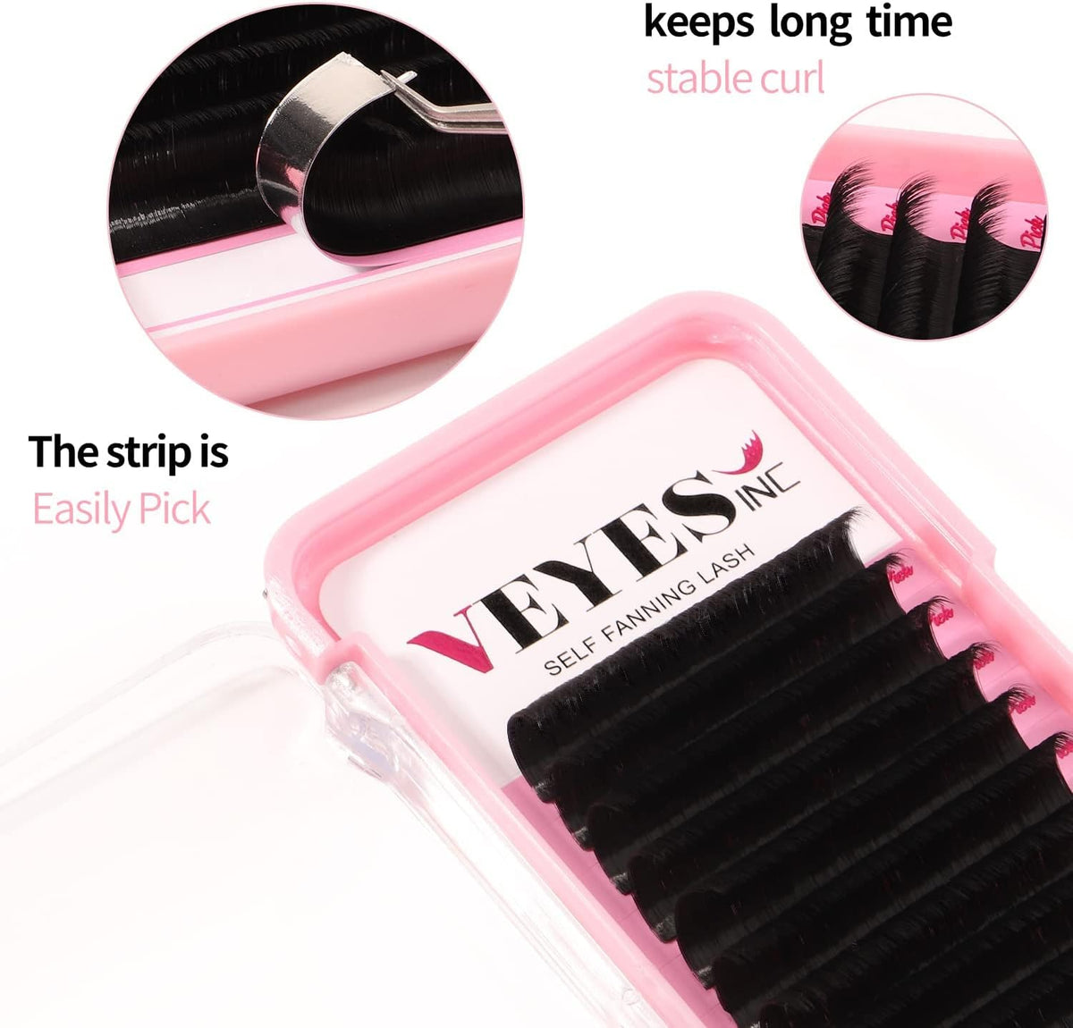 VEYES INC Easy Fan Volume Lash Extensions 03 05 07 J/B/L/C/CC/D/DD Curl 8-25mm Mixed & Single Length Tray, Matte Black Self Fanning Eyelashes, Professional Supplies for Lash Techs (0.07 C 17mm) - Image 2