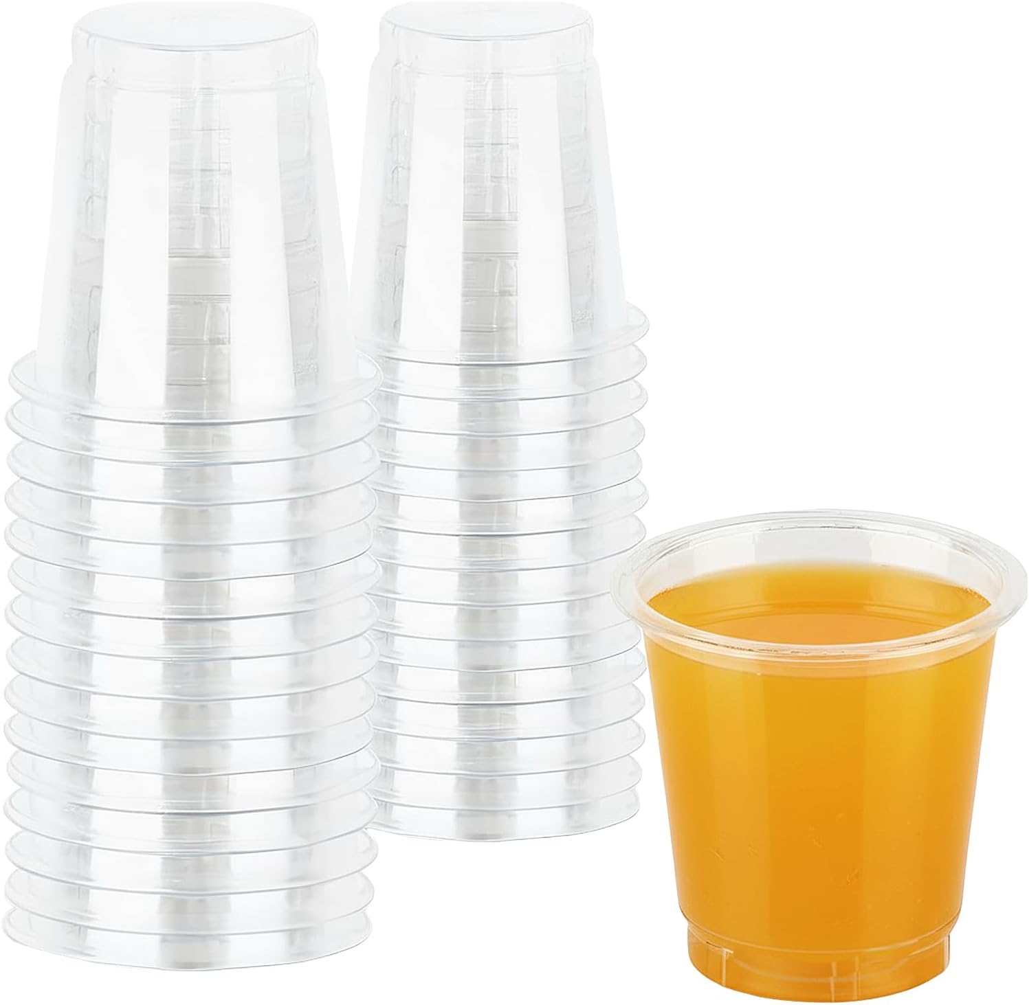 Blue Sky 2 Ounce Clear PET Plastic Shot Cups front view for party planning.