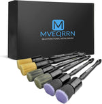MVEQRRN six piece car detailing brush set unboxing front view highlighting premium black packaging
