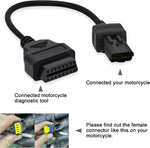AMHTDOL motorcycle diagnostic cable showing 4-pin plug and 16-pin socket