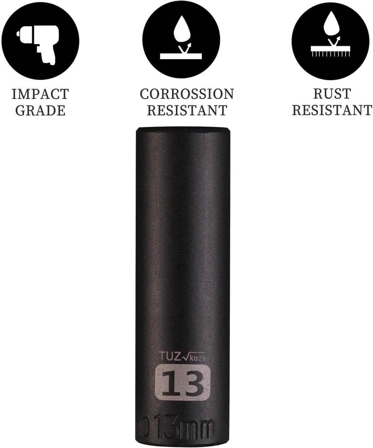 TUZkozs metric impact socket showing laser etched size markings