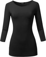 SSOULM Women's Casual 3/4 Sleeve Stretchy Slim Fit Basic T-Shirt Top with Plus Size - Image 10
