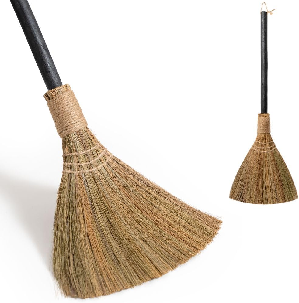 TTS For Home Natural Whisk Sweeping Black Handle Broom front view