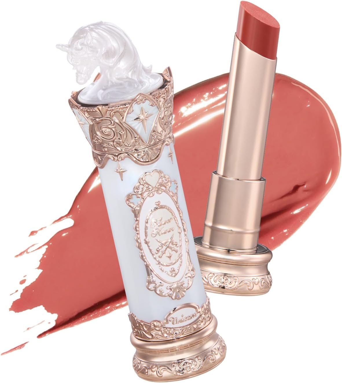 Flower Knows Knight Unicorn Glazed Lipstick, Warm Peachy Nude, Balm-Infused Hydrating Serum Formula, Sheer Glossy Finish, Vegan, 0.12 oz (U07 Lucky Clover) - Image 1