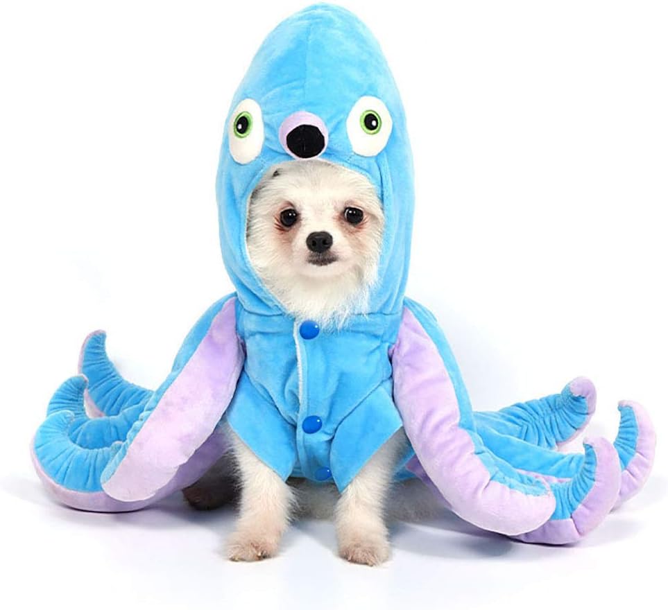 Mogoko dog cat octopus costume front view in blue velvet