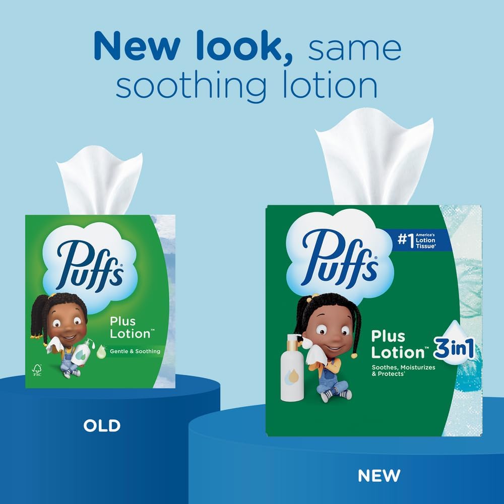 Puffs plus lotion tissues box packaging angle