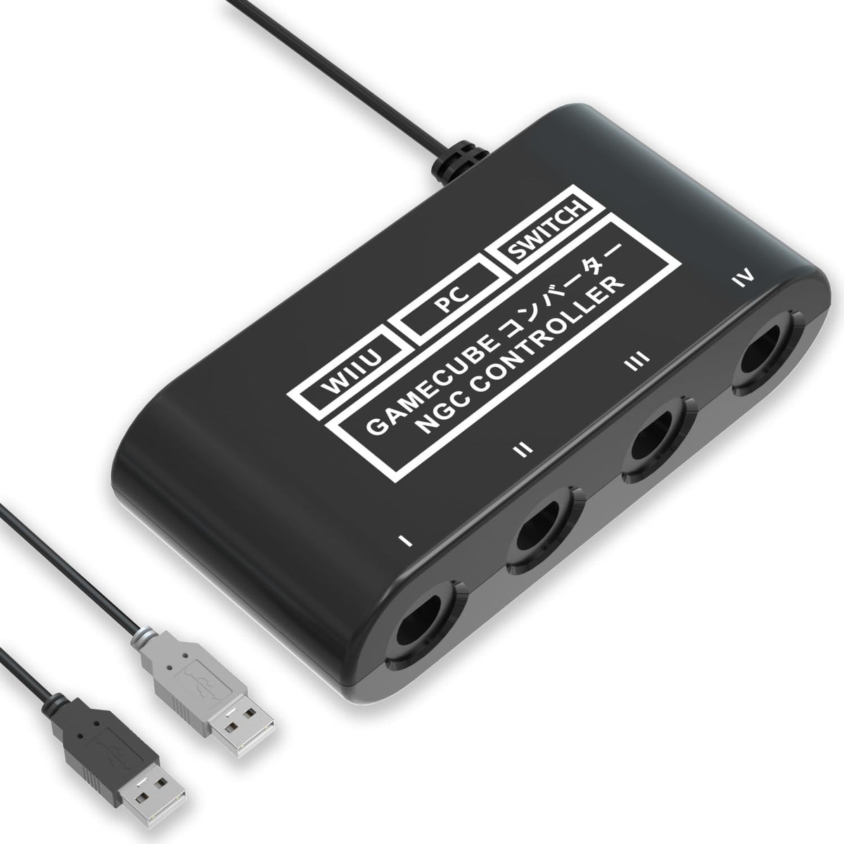 Pdobq Gamecube controller adapter front view showcasing four multiplayer ports.