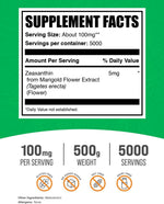 BulkSupplements Zeaxanthin Powder supplement facts label