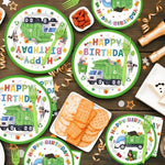 Garbage truck birthday party table decoration setup