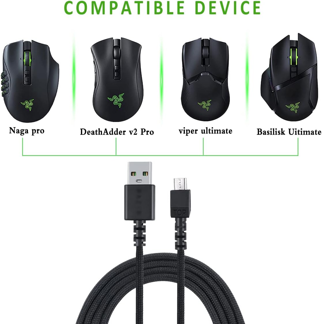 Huyun USB charging cable angled connector closeup