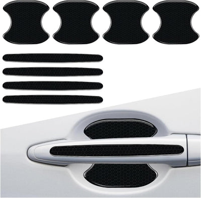 8PCS Car Door Handle Bowl Sticker, Reflective Anti-Scratch Auto Door Handle Cup Protector, Self-Adhesive Door Side Handle Paint Protective Film, Universal Vehicle Decoration Accessory (Black) - Image 1