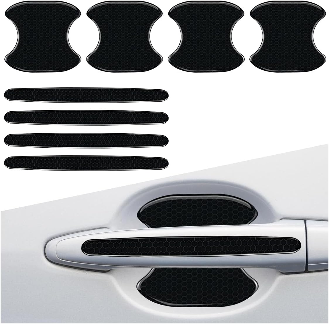 Zimisi car door handle bowl sticker black front view showcasing carbon fiber texture