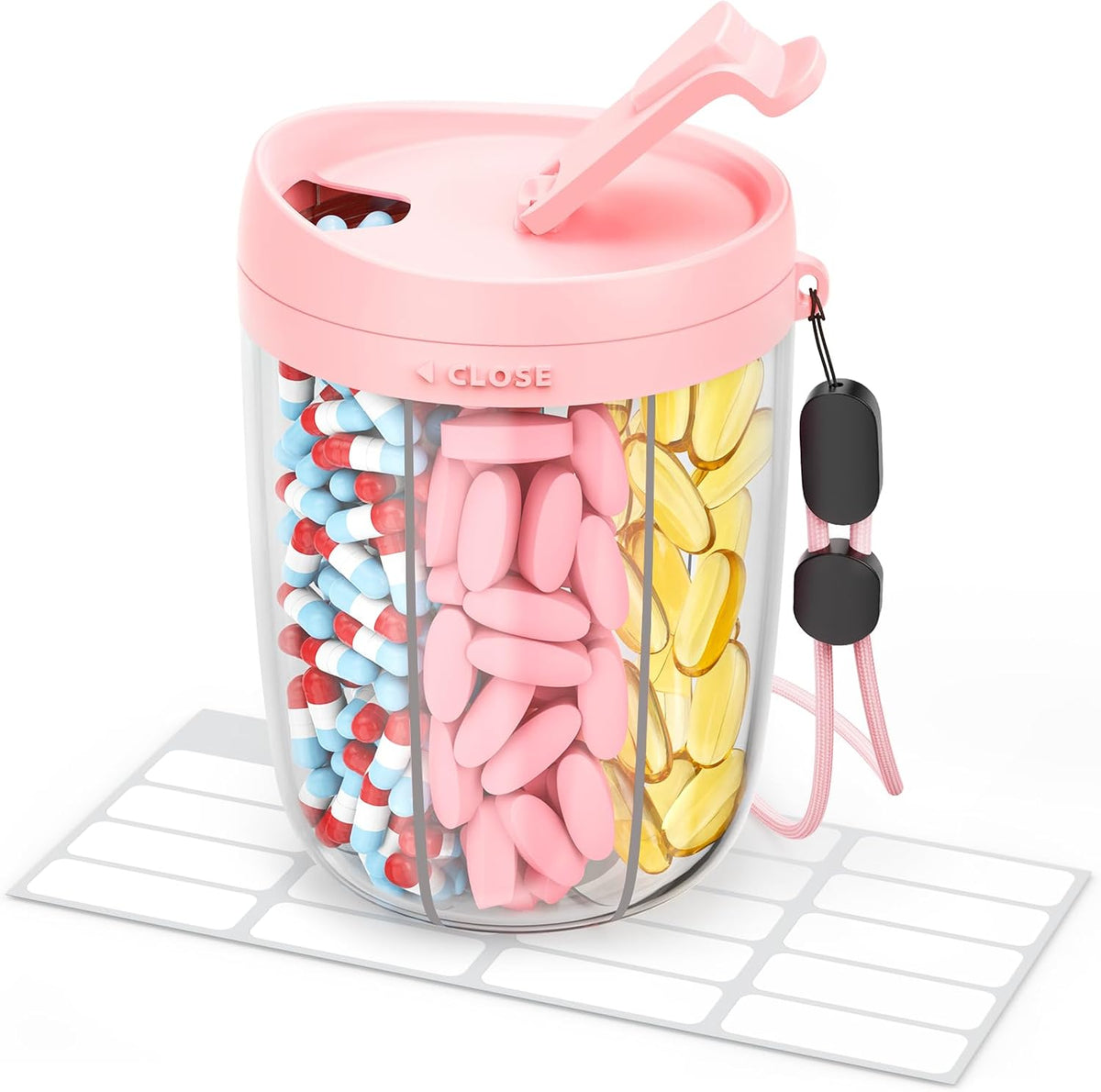 AMOOS large pill dispenser pink front view