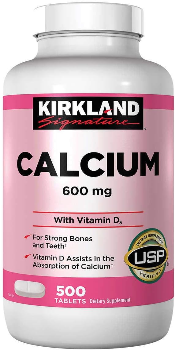 Kirkland Signature Calcium 600 mg with Vitamin D3 front view bottle packaging