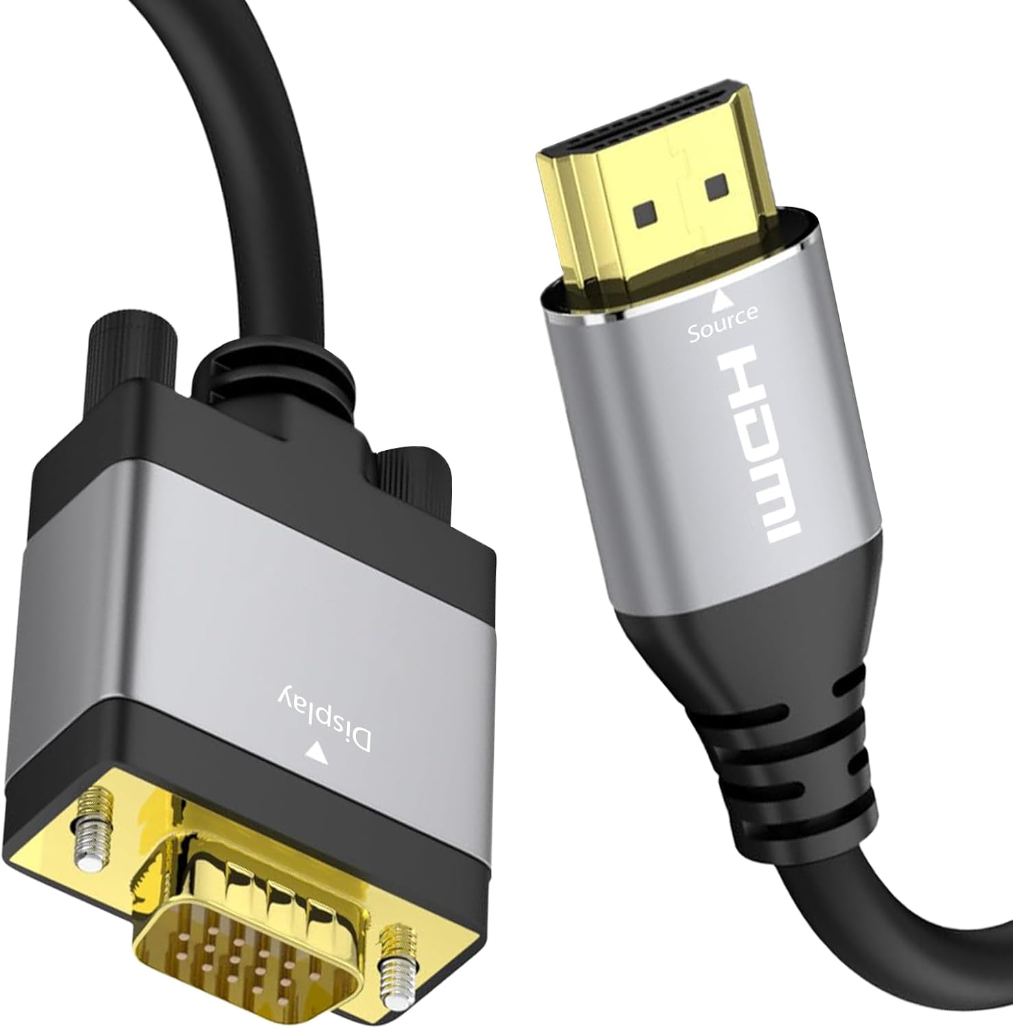 Cyberguys HDMI to VGA Cable 3ft front view showing gold-plated active video connectors.