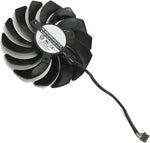 Rakstore graphics card cooling fan front view showing matte black blades and center branding sticker.