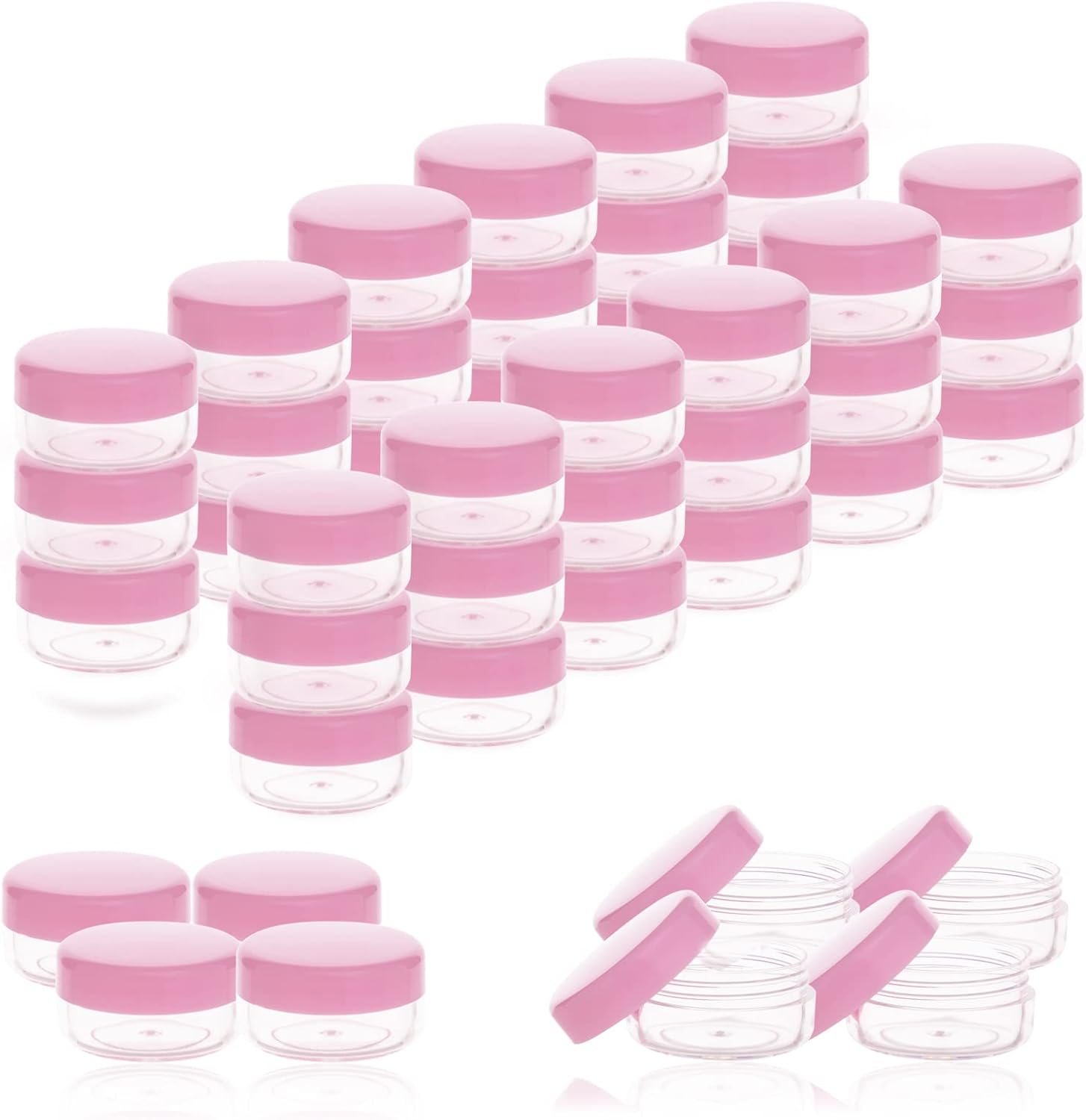 Zejia 5 gram cosmetic sample containers with pink lids front view