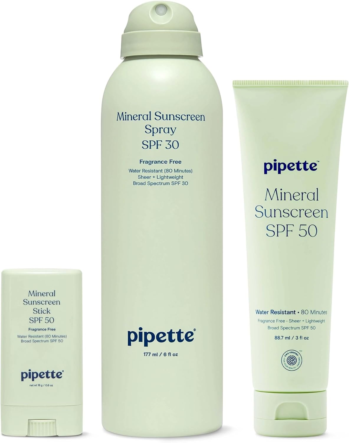 Pipette fragrance free sunscreen packaging and size