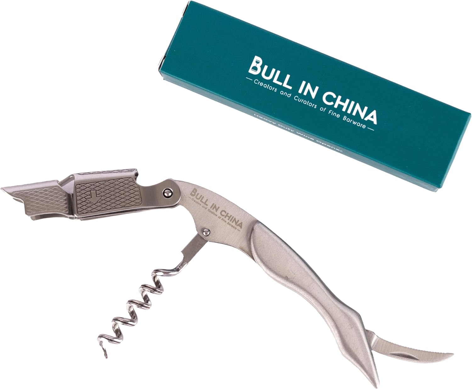 Bull in China stainless steel wine opener front view corkscrew