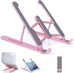 Pidien portable laptop stand pink front view adjusted for desk ergonomics