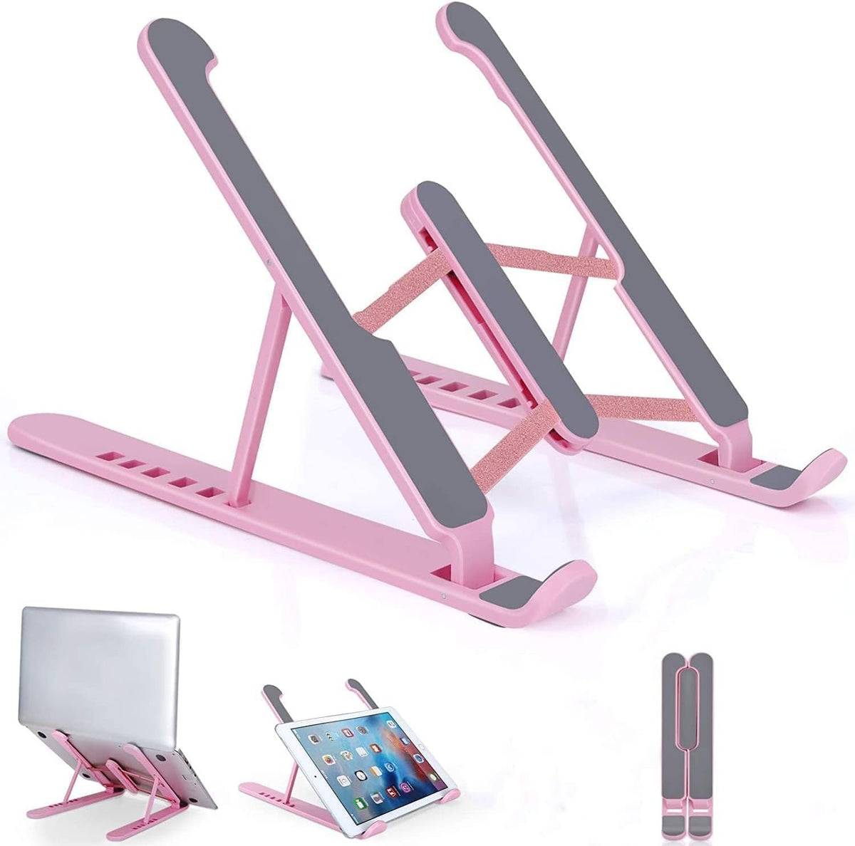 Pidien portable laptop stand pink front view adjusted for desk ergonomics