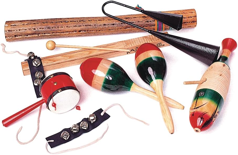Rhythm Band Instruments of the World Rhythm Set front view showing all 7 pieces
