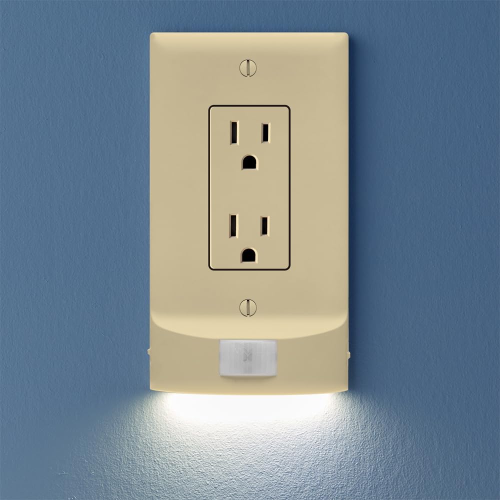 SnapPower Single MotionLight [for Duplex Outlets] - Motion Detecting LED Night Lights Built-in to Wall Plate - Bright/Dim/Off Options - Auto On/Off Sensor - (Duplex, Light Almond) - Image 15