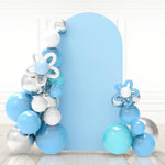 Babenest baby blue wedding arch cover fitted front view on a Chiara stand
