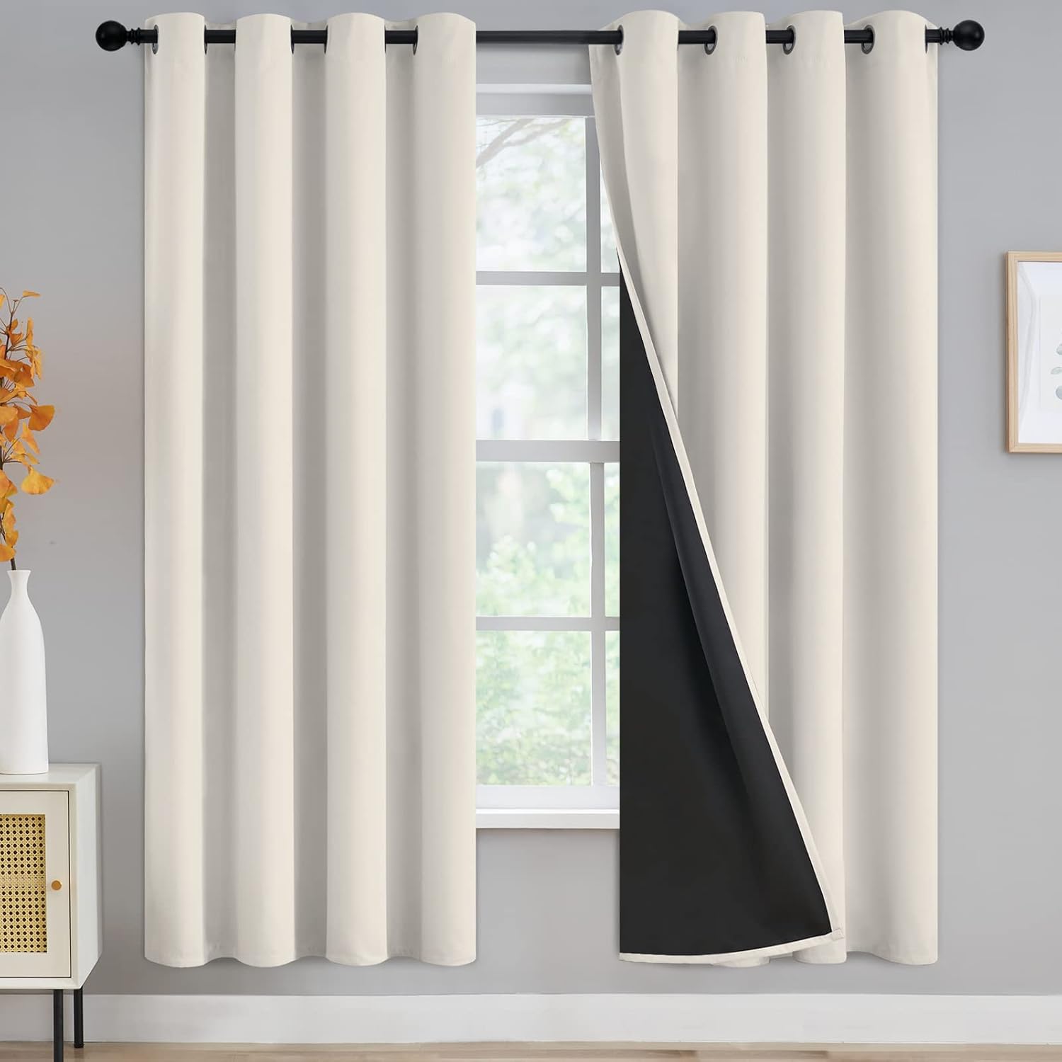 Yakamok cream blackout curtains front view showing 2 panels