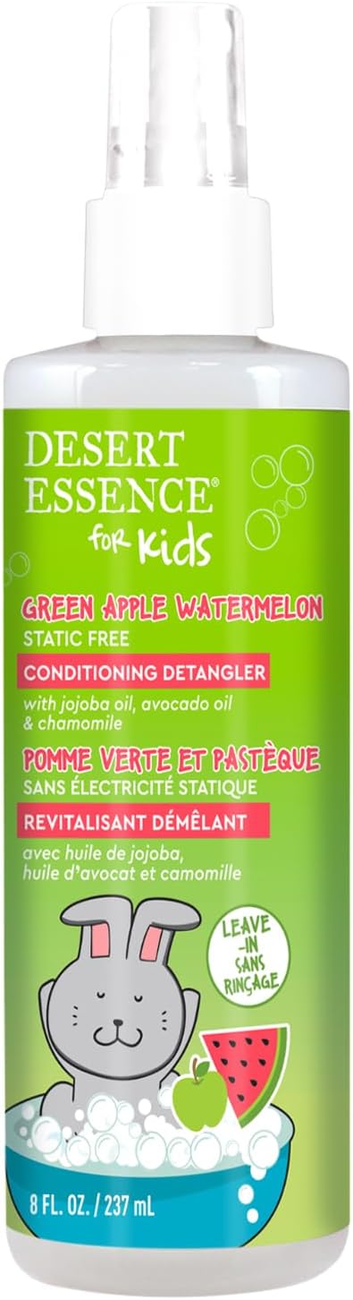 Desert Essence Kids Conditioning Detangler Spray back label with ingredients