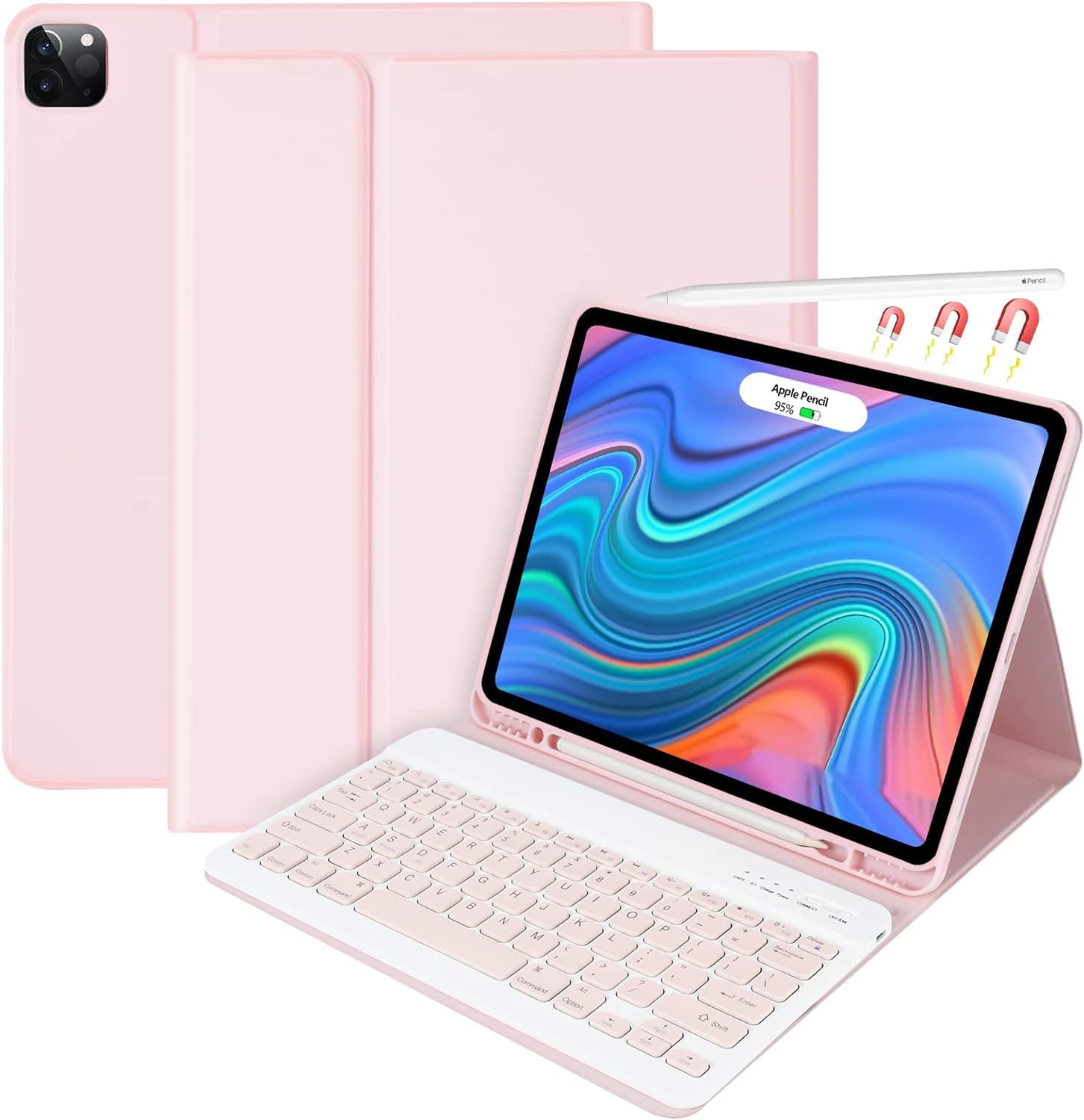 Besky wireless detachable keyboard case pink front view with iPad