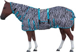 Hilason horse fly sheet white with turquoise straps front view