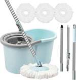 Gzdisbek Spin Mop and Bucket Set front view with blue bucket and stainless steel wringer.