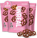 Unreal milk chocolate covered pretzels on a table setting